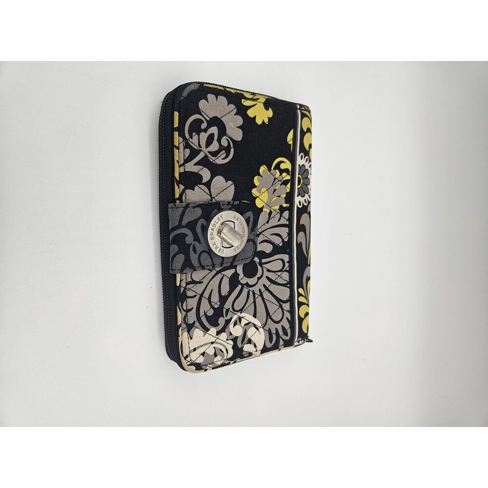 Vera Bradley Wristlet Wallet Black Yellow Grey Floral Paisley Quilted Cotton